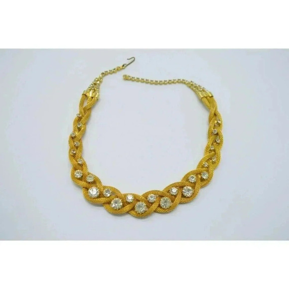 Jewels By Le Dor Clear Rhinestone Gold Tone Metal Mesh 1950s Demi Parure Jewelry - Picture 7 of 12